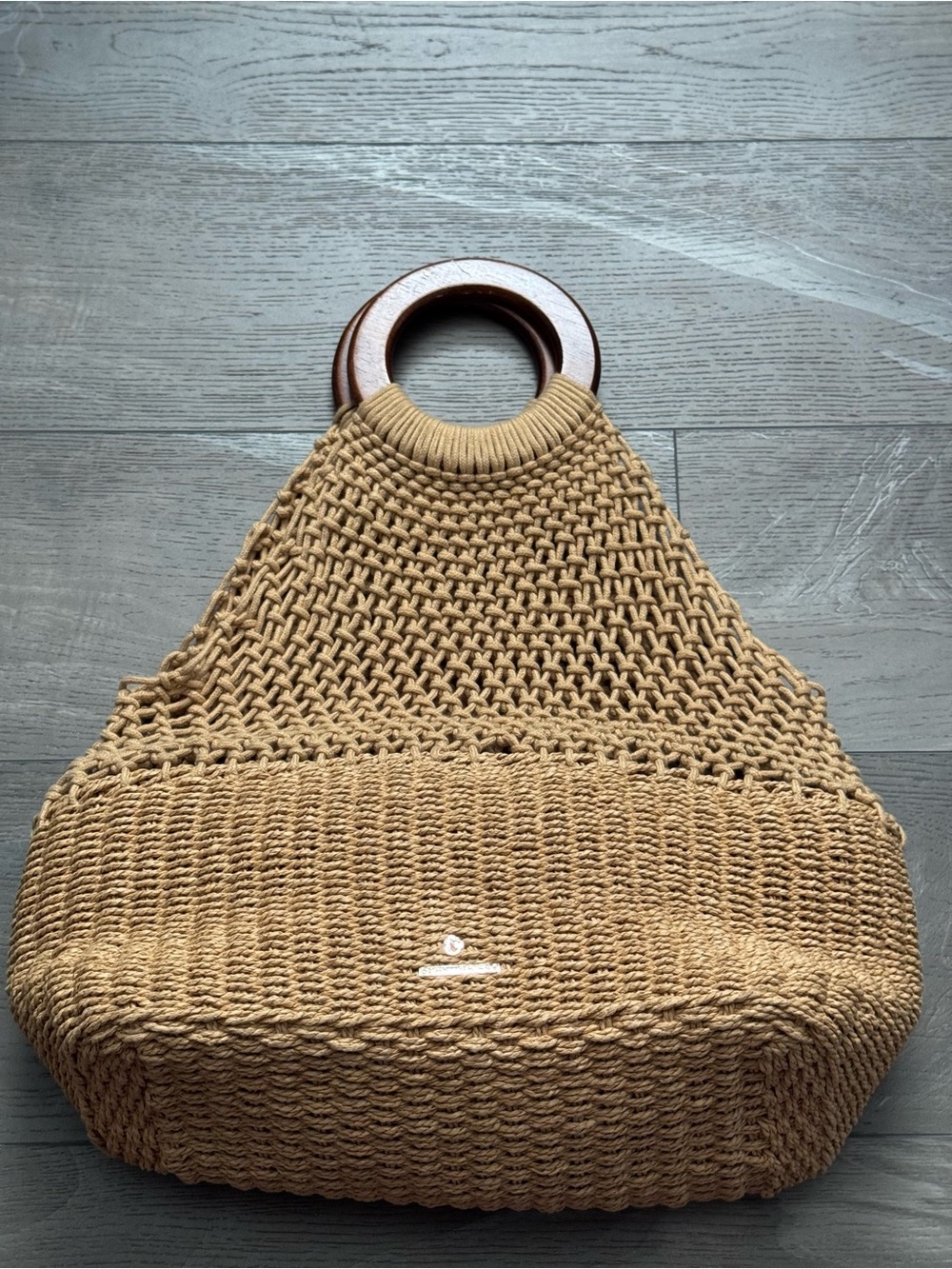 Spartina 449 Tan Woven Tote with Wooden Circle Handles